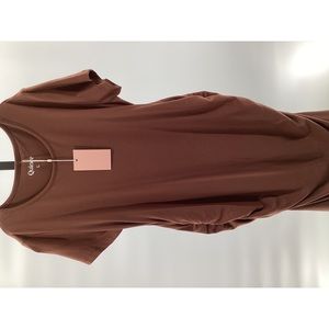 Quince MATERNITY Tencel Jersey Maternity Ruched Dress Brown L LIKE NEW